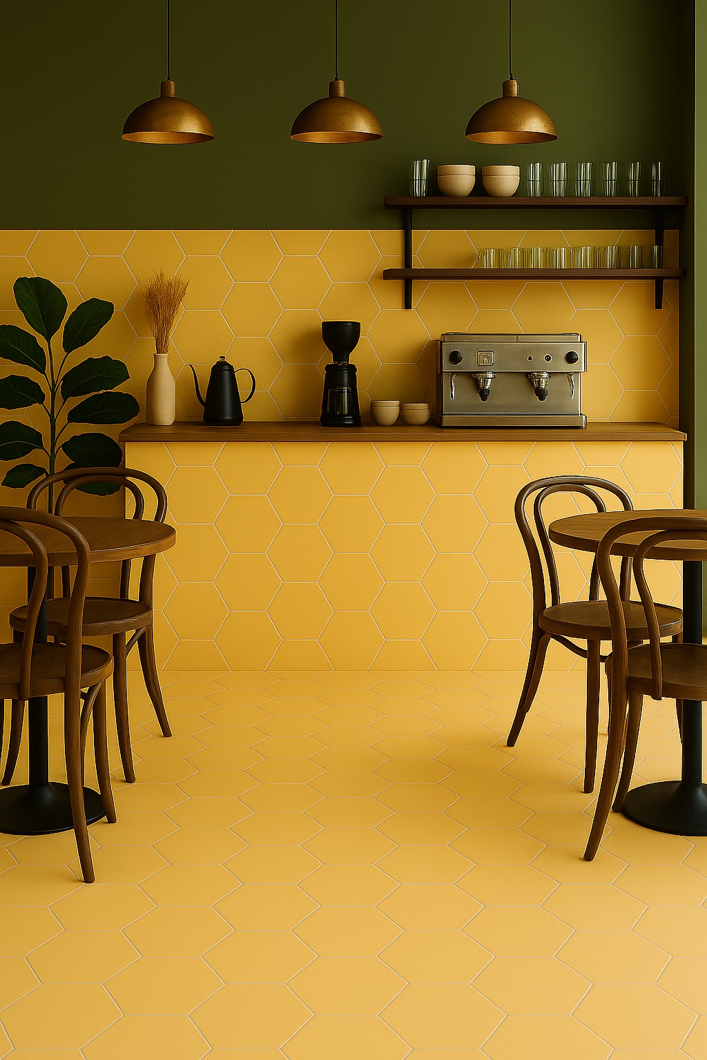 Ứng dụng gạch lục giác 200X230 20LU3650 vào quán cafe