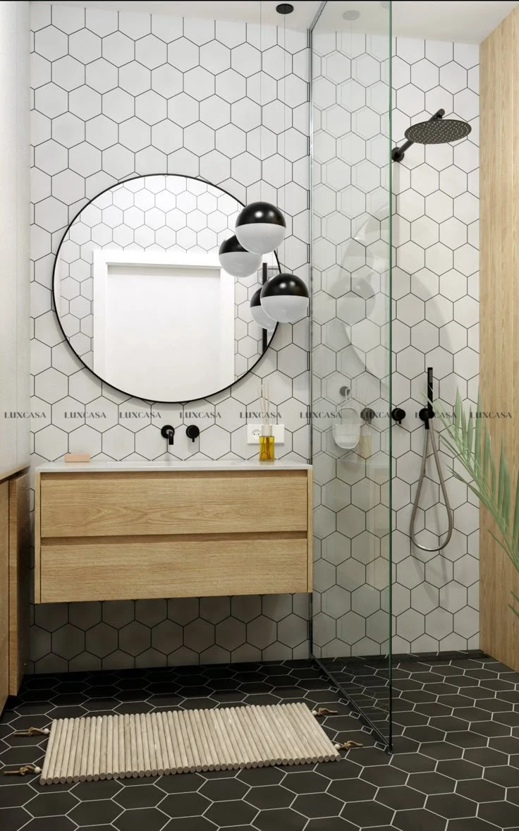 Gạch lục giác trơn màu trắng ốp nhà tắm