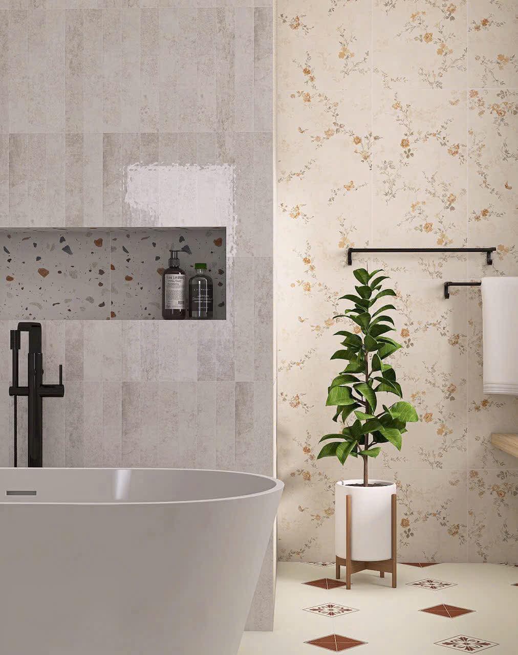 Gạch 300x600, 400x800 giả thẻ tông màu kem nhạt
