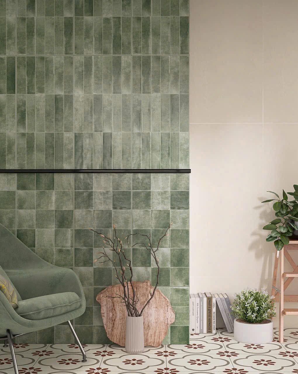Gạch thẻ thẻ ốp tường 30x60, 40x80 màu xanh rêu