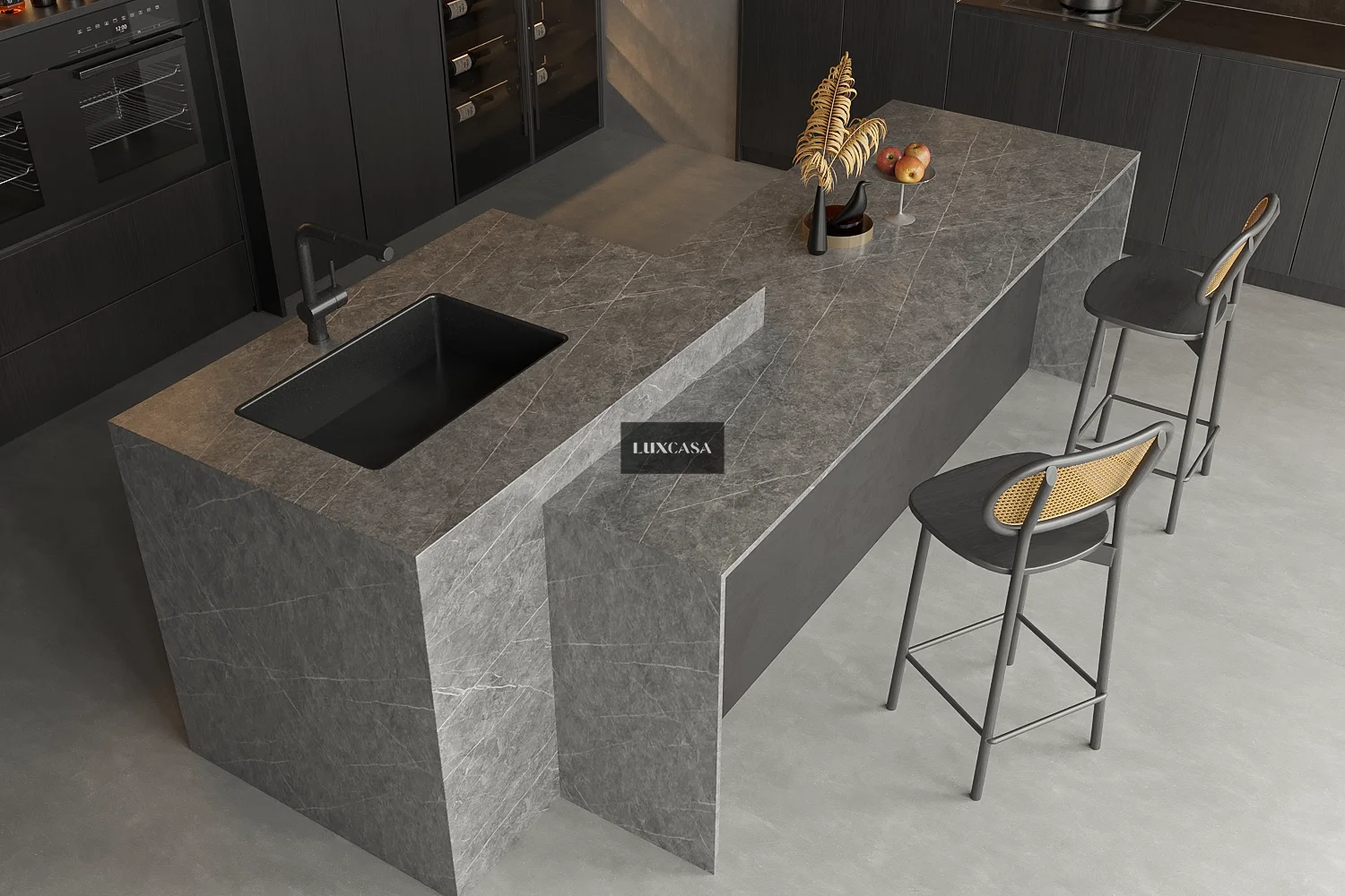 Đá nung kết 160X320X1.5 làm bàn đảo bếp 1632LUXN007