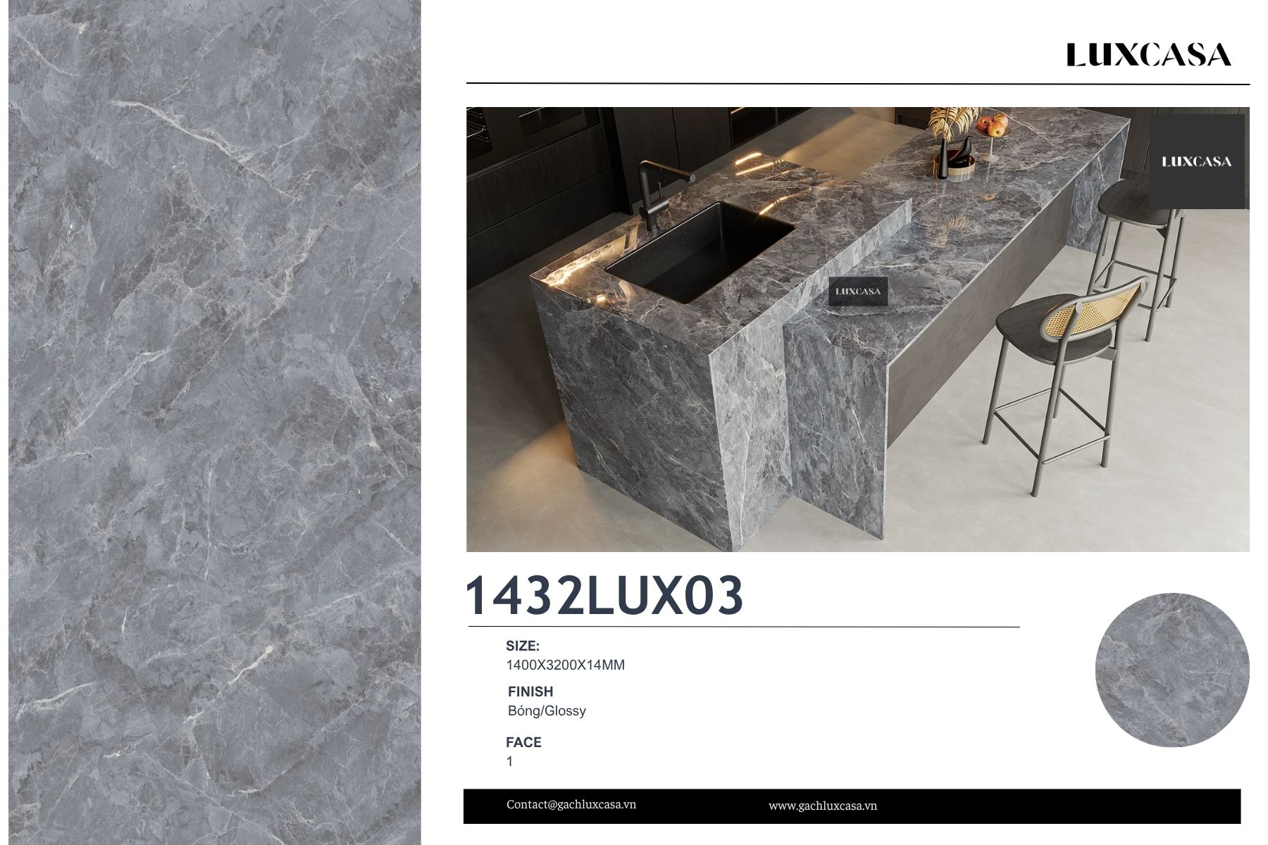 Đá nung kết khổ lớn màu xám 140X320X1.4 1432LUX03