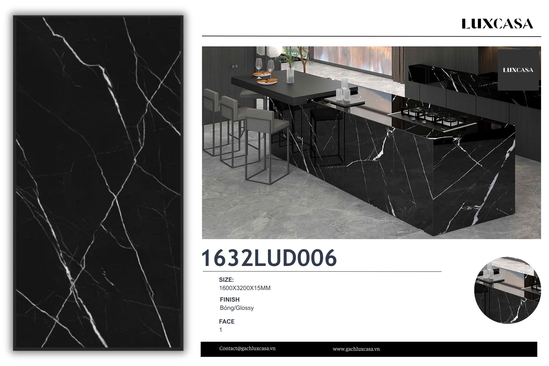 Đá nung kết khổ lớn màu đen 160X320X1.5 1632LUD006