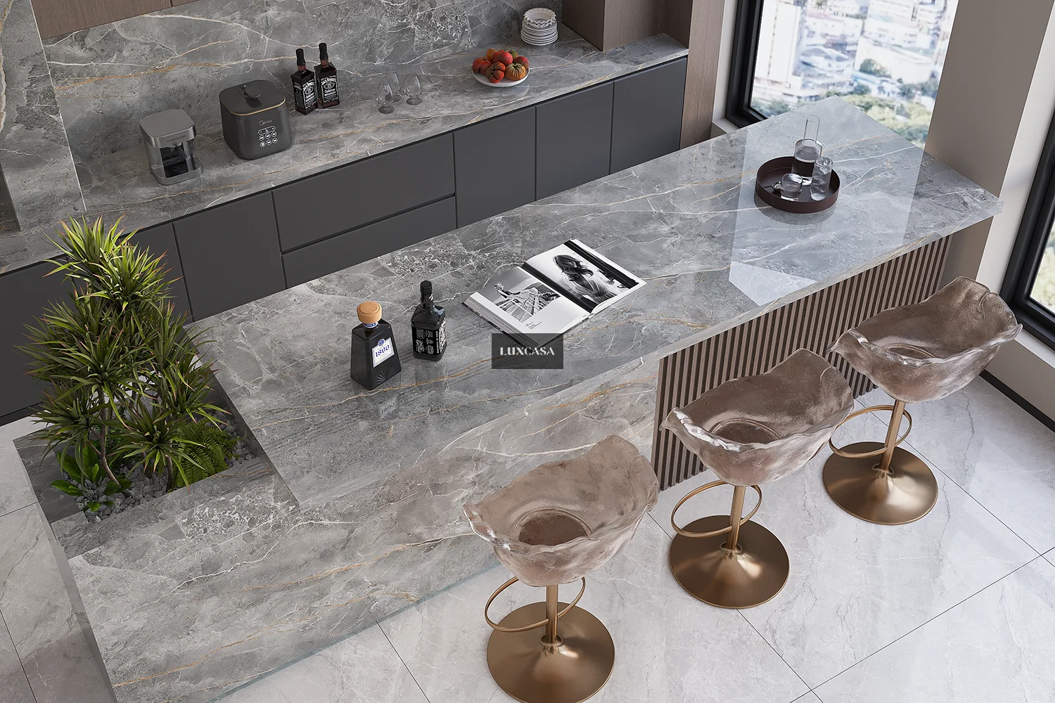 Đá nung kết làm bàn đảo 140X320X1.5 1432LUX01GY