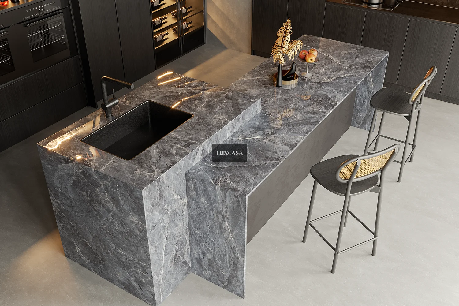 Đá nung kết làm bàn đảo bếp 140X320X1.5 1432LUX03