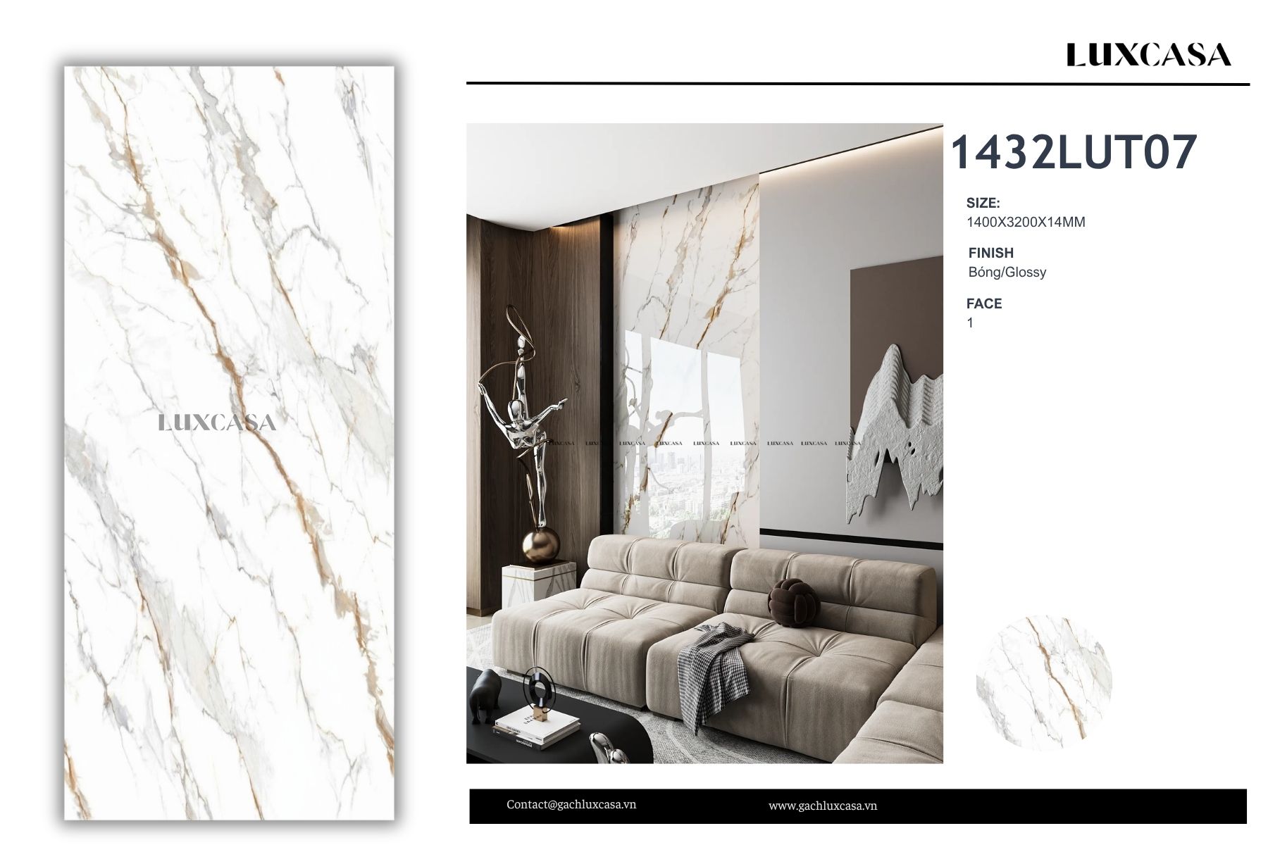 Đá nung kết trắng vân vàng 140x320x1.5 1432LUT07