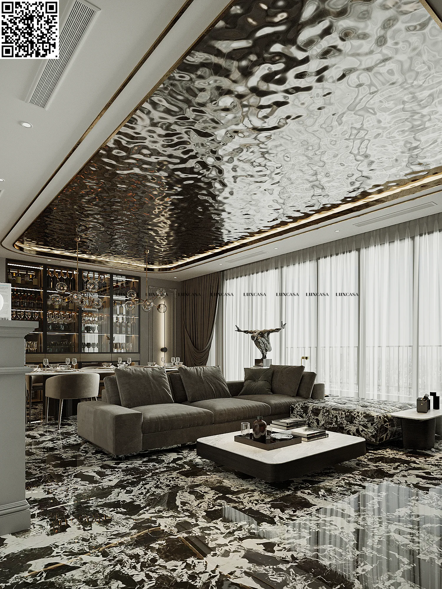 Gạch 1000x1000 lát phòng khách giả đá 100LU52