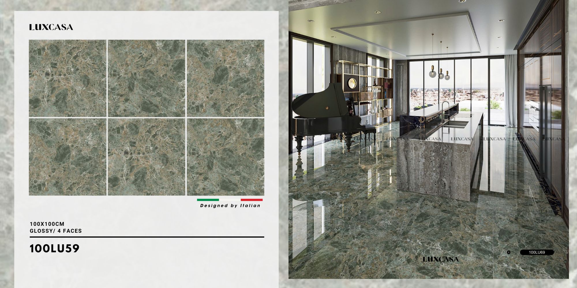 Gạch 1000×1000 màu xánh lá 100LU59