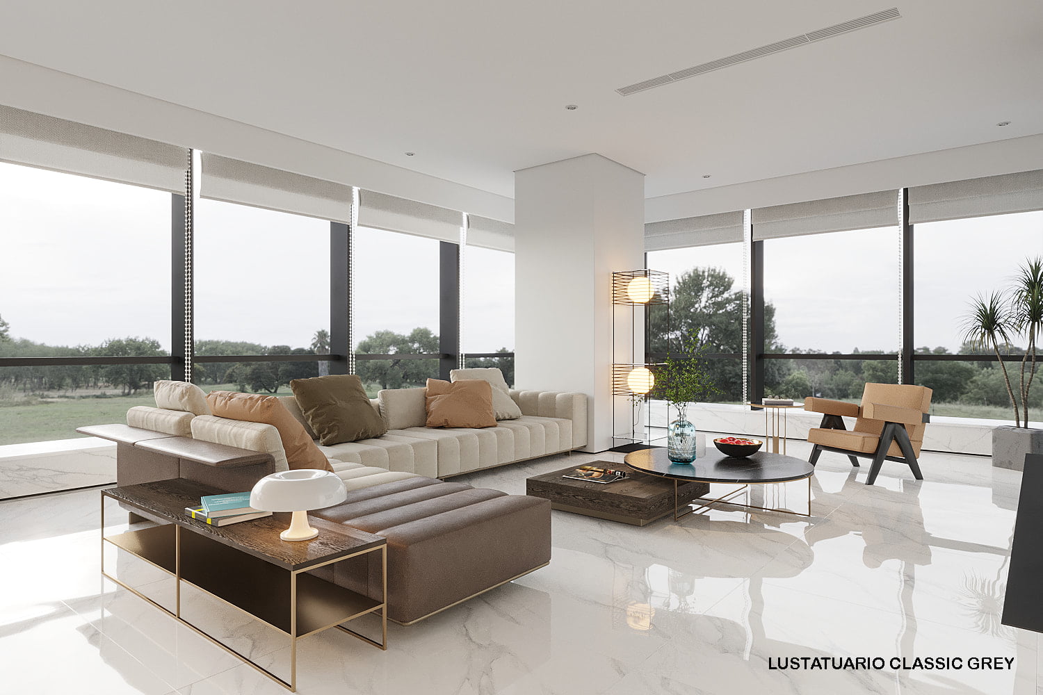 Gạch trắng vân mây 1200x1200 tạo ra ít đường ron nên đem lại sự liền mạch cho ngôi nhà
