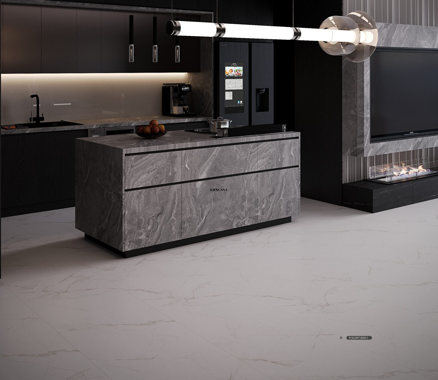 Chọn gạch trắng vân mây 60x60 lát nền bếp đem lại sự sạch sẽ cho không gian