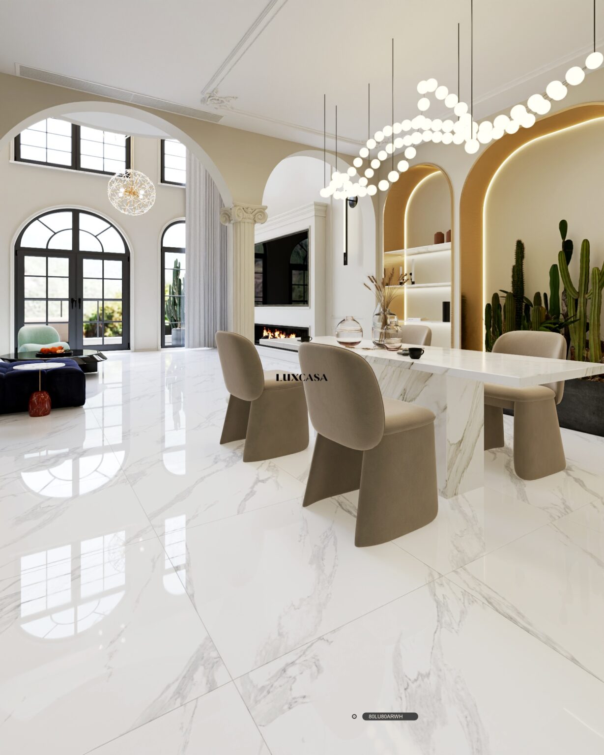 Mẫu gạch 80x80 trắng vân mây bóng đẹp