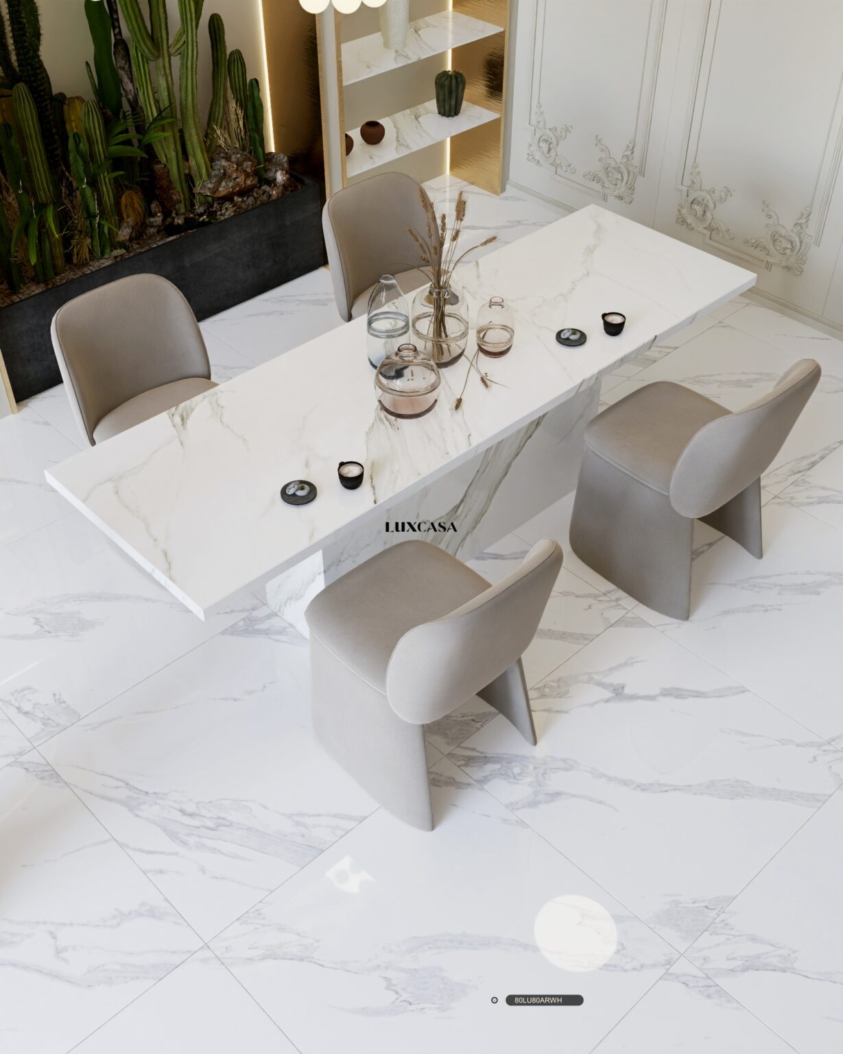 Mẫu gạch 80x80 trắng vân mây lát nền nhà đẹp