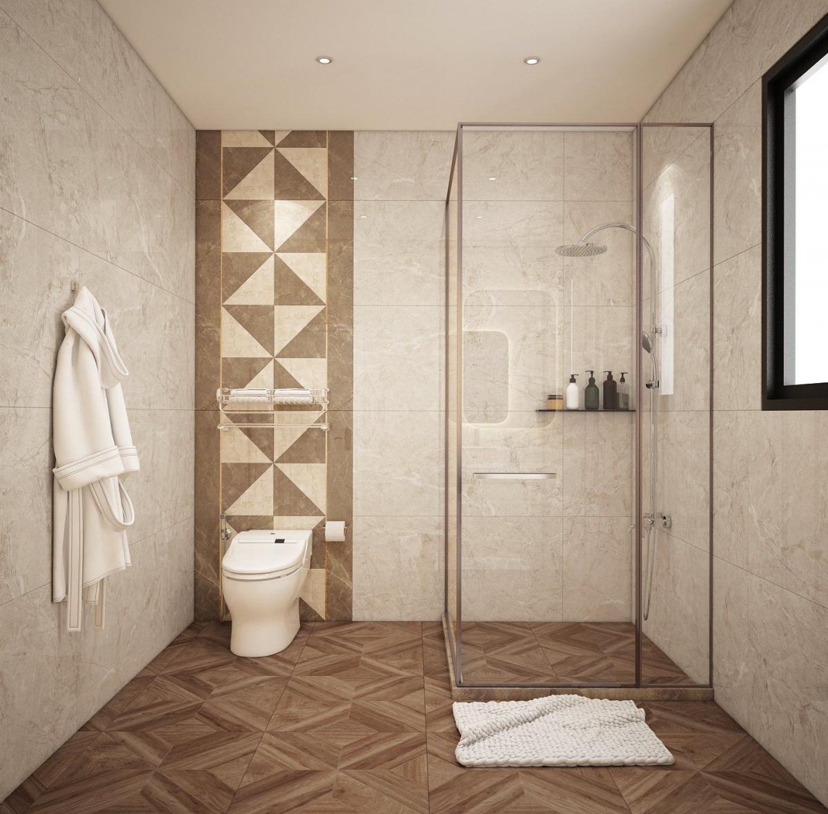 Gạch giả gỗ 60x60 lát nhà vệ sinh chống trơn, an toàn, thẩm mỹ, dễ vệ sinh, giá hợp lý.