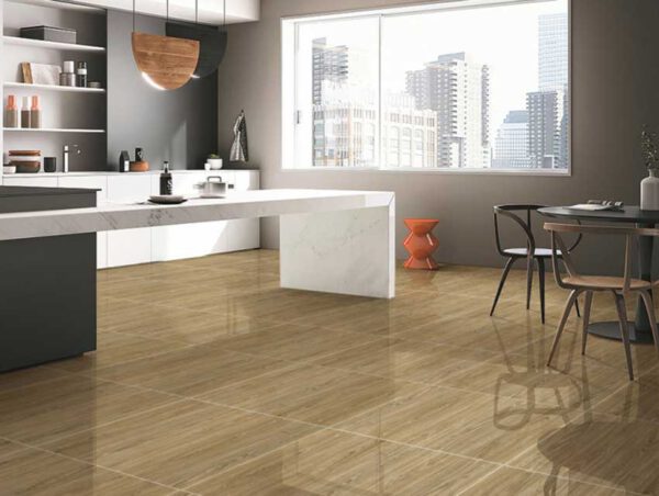 Gạch vân gỗ Prime 60x60 bề mặt bóng, vân sắc nét, mang lại vẻ đẹp hiện đại.