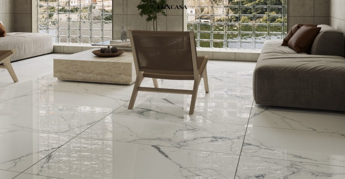 Mẫu gạch lát nền màu trắng vân khói