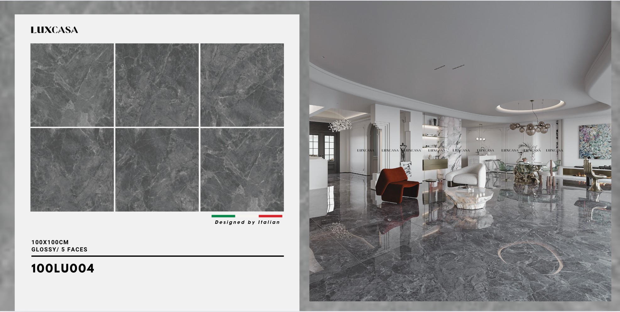 Gạch 1000x1000 vân đá xám 100LU004