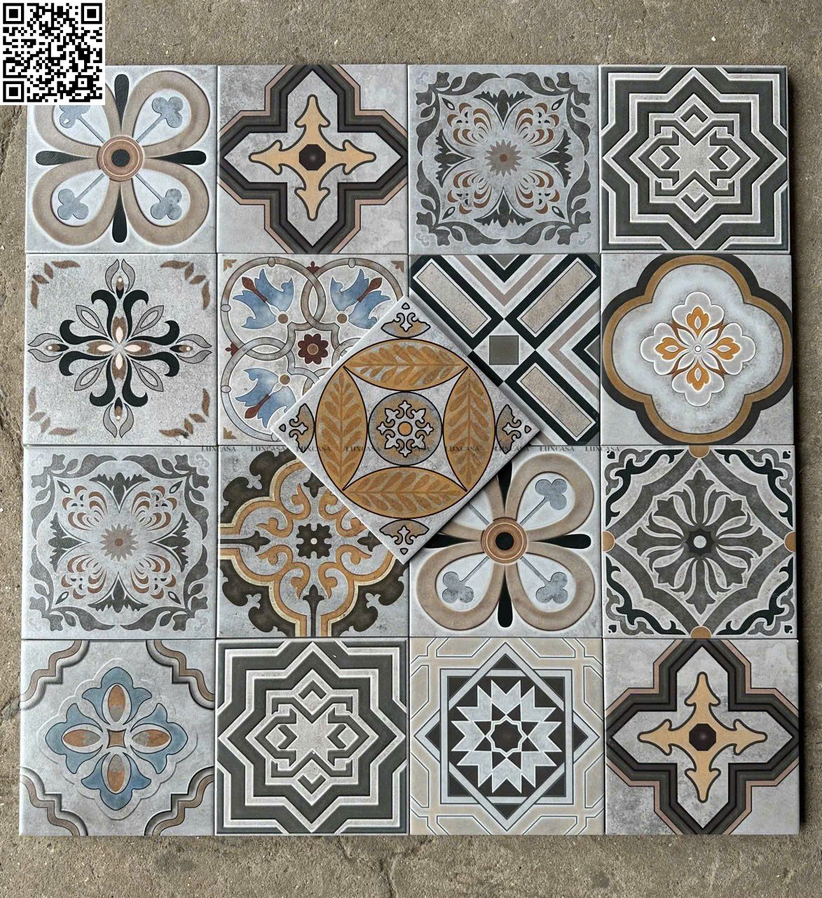Gạch bông mix 20X20 xương đá porcelain mẫu 3
