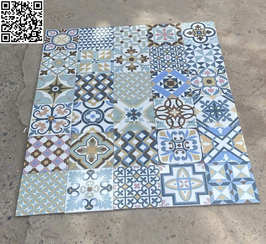 Gạch bông mix 20X20 xương đá porcelain mẫu 8