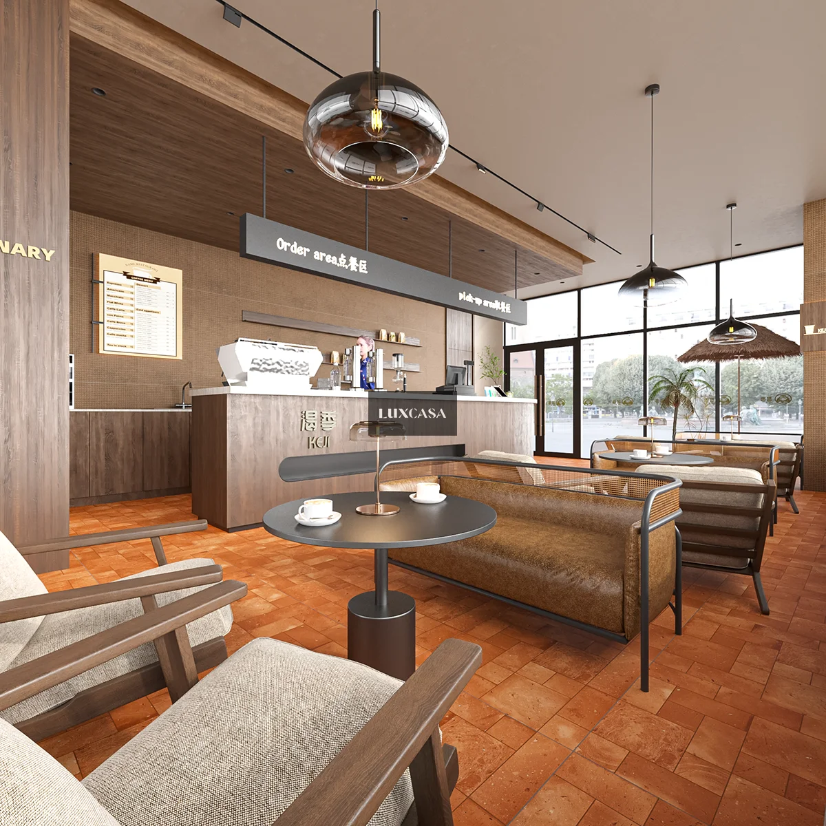 Gạch đỏ giả cổ lát quán cafe 60x60 60LUT6011