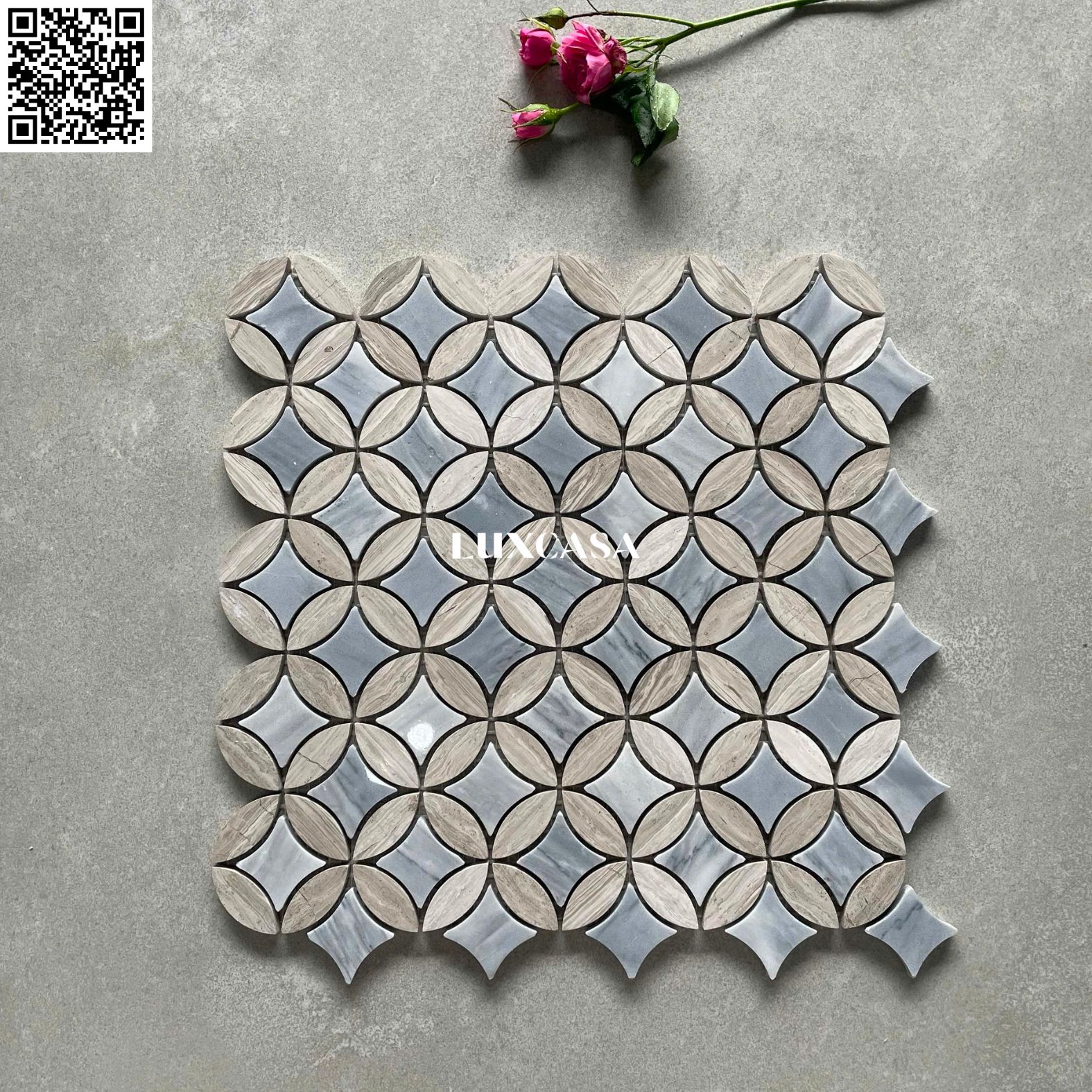 Mosaic đá marble + đá travertine