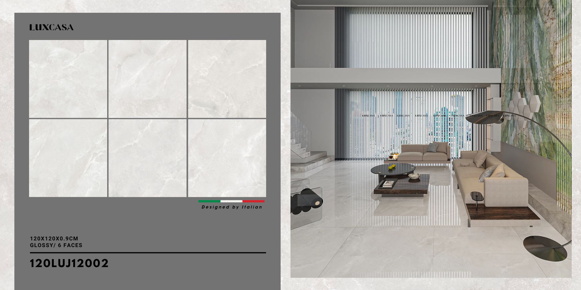 Gạch 1200X1200 xám bóng 120LUJ12002