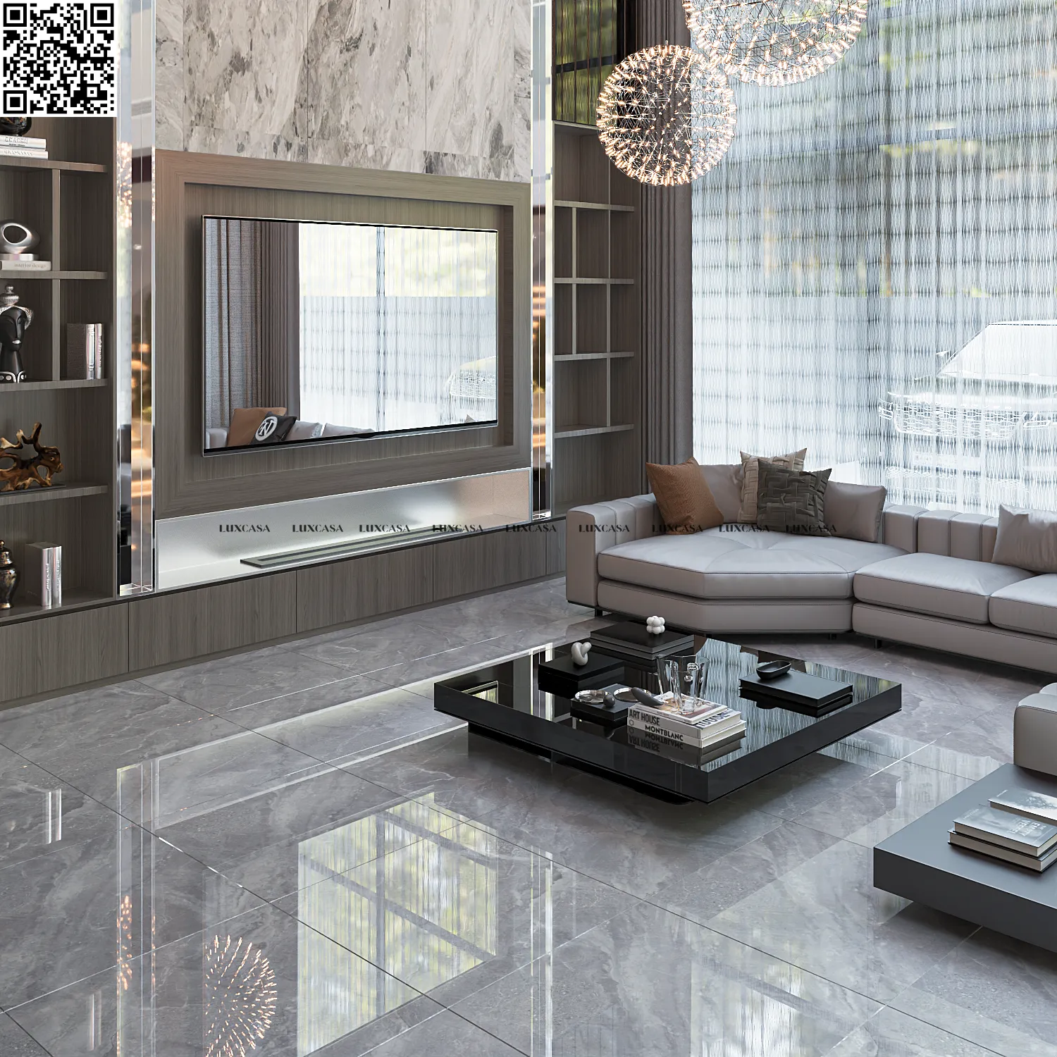 Gạch bóng 800x800 lát nền phòng khách 80LU8802