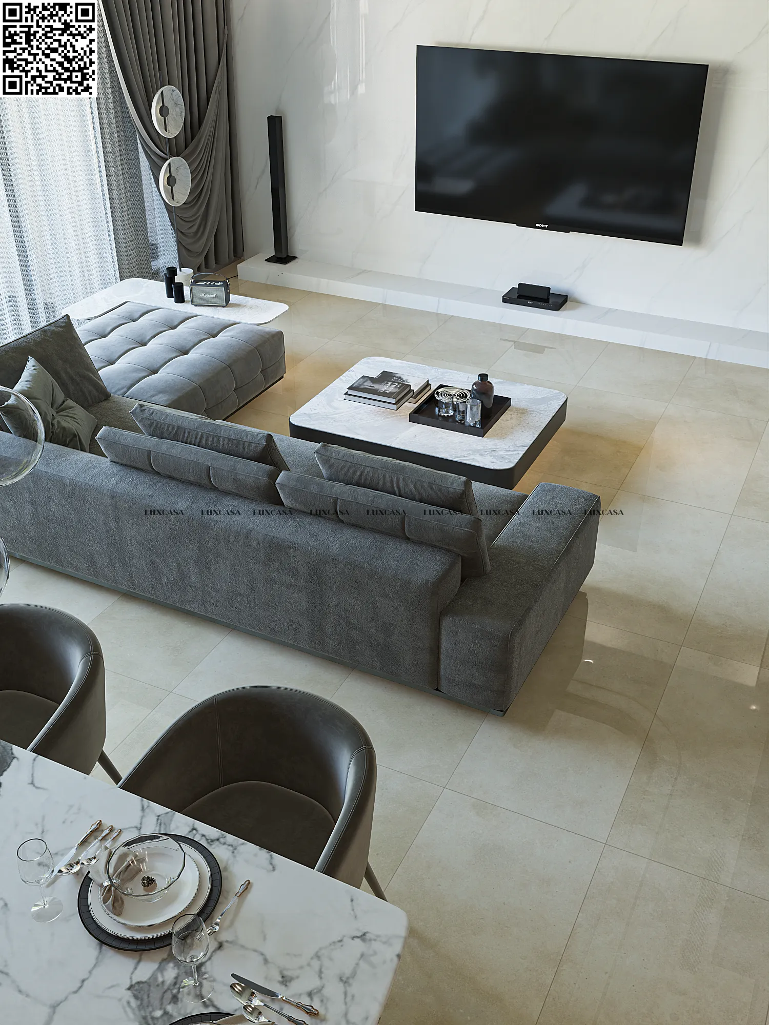 Gạch bóng lát nền phòng khách 60x120 612LU61240 (1)