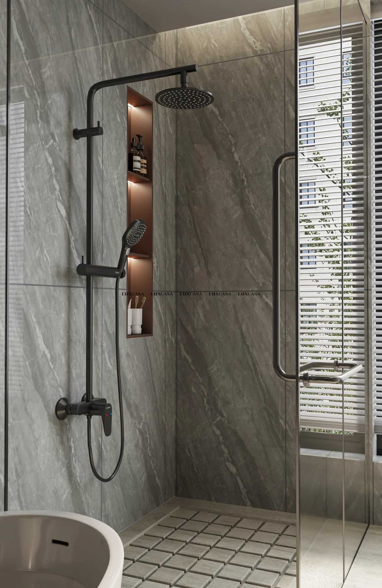 Gạch bóng xám 60x120 ốp toilet 612LU61213
