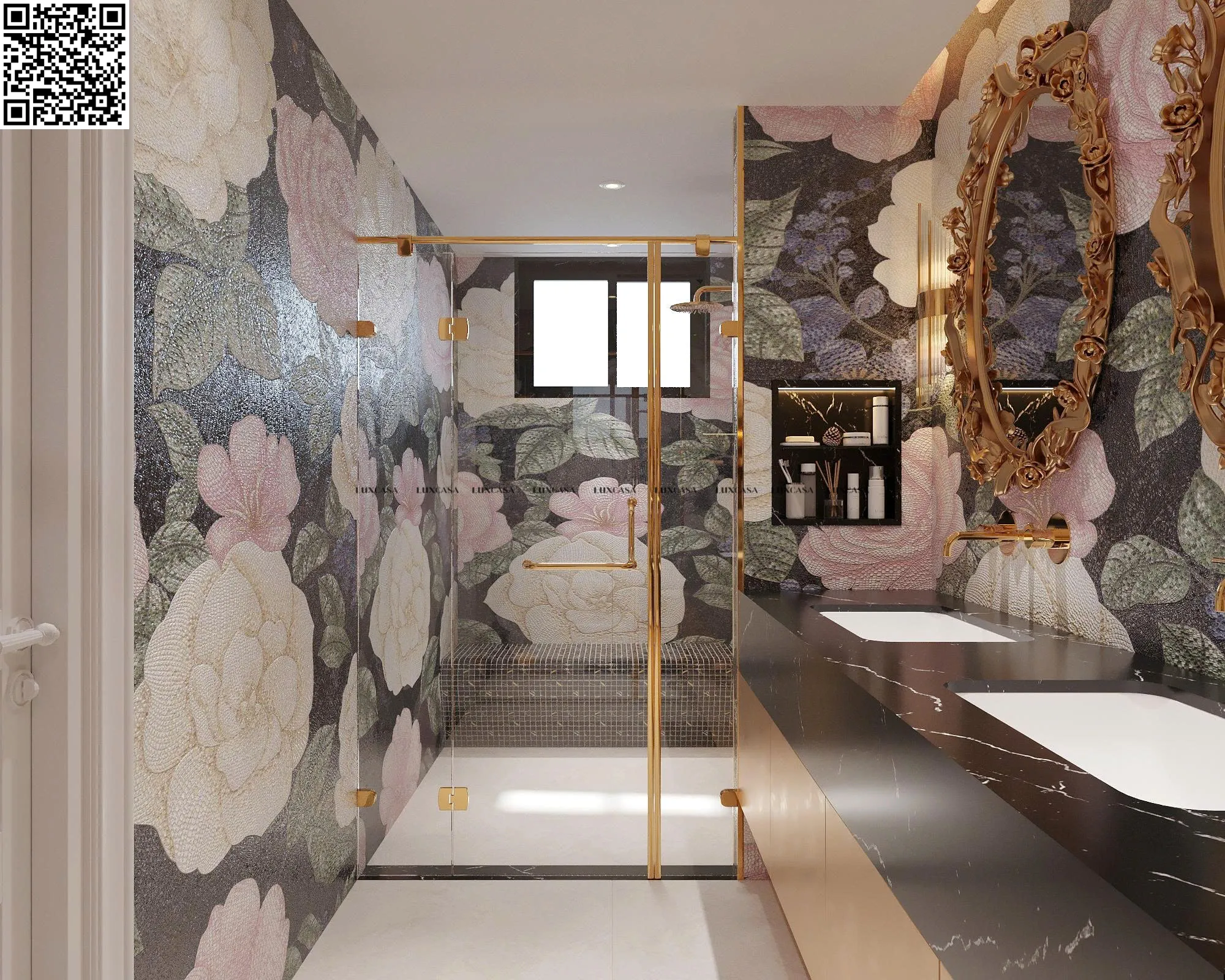 Gạch tranh mosaic 80x260 ốp nhà vệ sinh 826LU82609-MSK-01