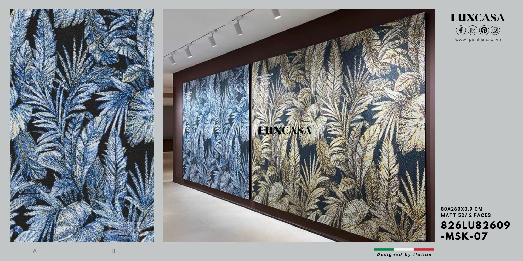 Gạch tranh mosaic màu xanh 826LU82609-MSK-07