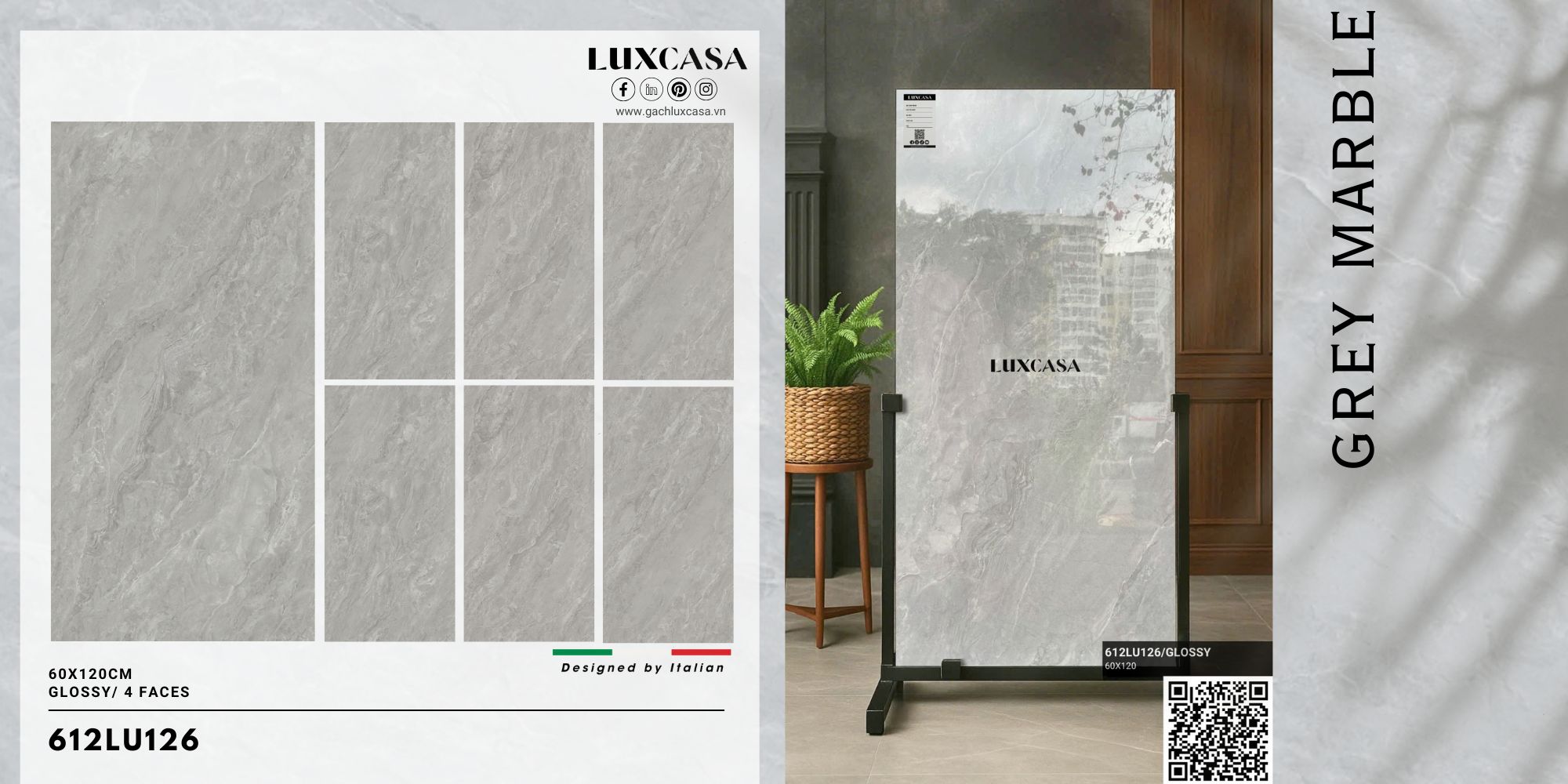 Gạch xám bóng 600×1200 612LU126