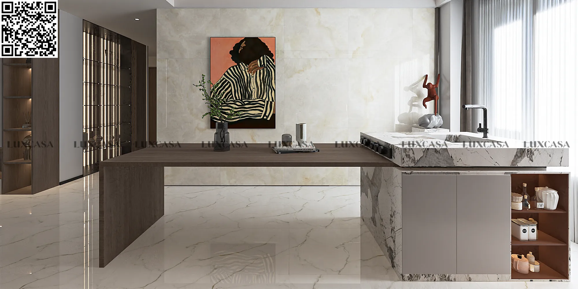 Gạch 90x180 ốp vách tường làm điểm nhấn