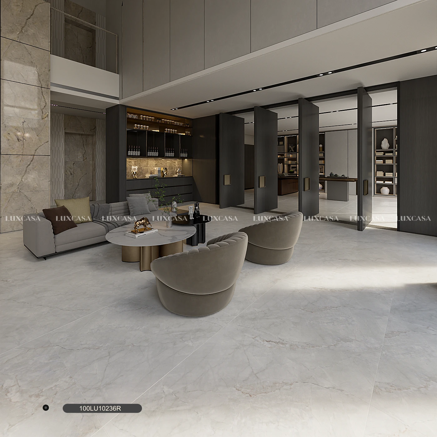 Gạch lát nền phòng khách xương đá porcelain