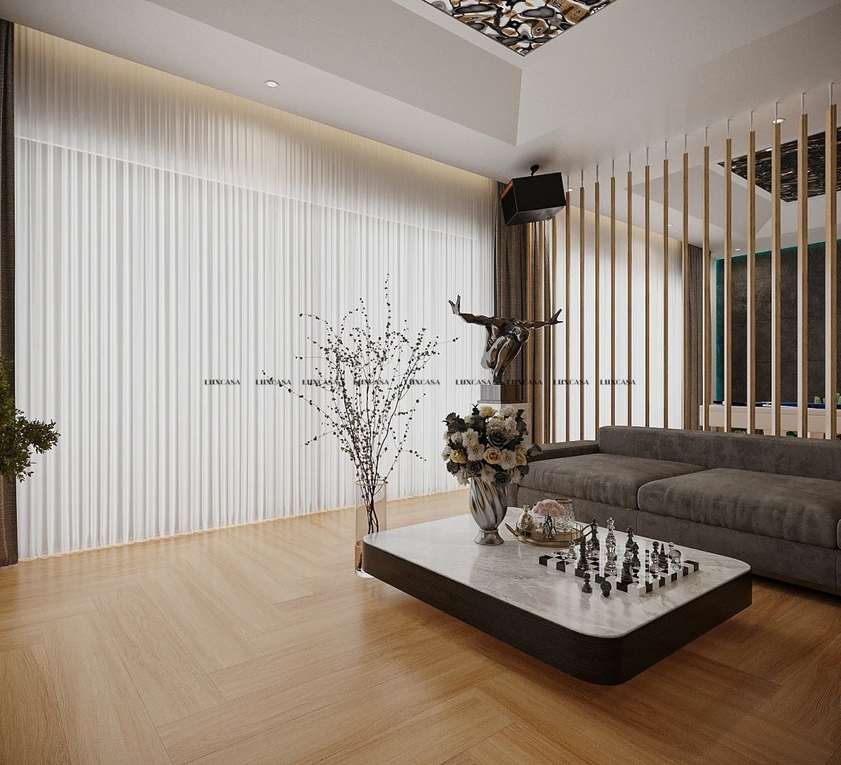 Gạch giả gỗ lát phòng khách