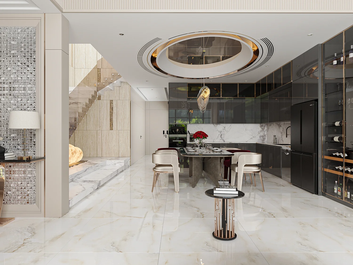 Gạch lát phòng khách 1m×1m onyx 100LU1028