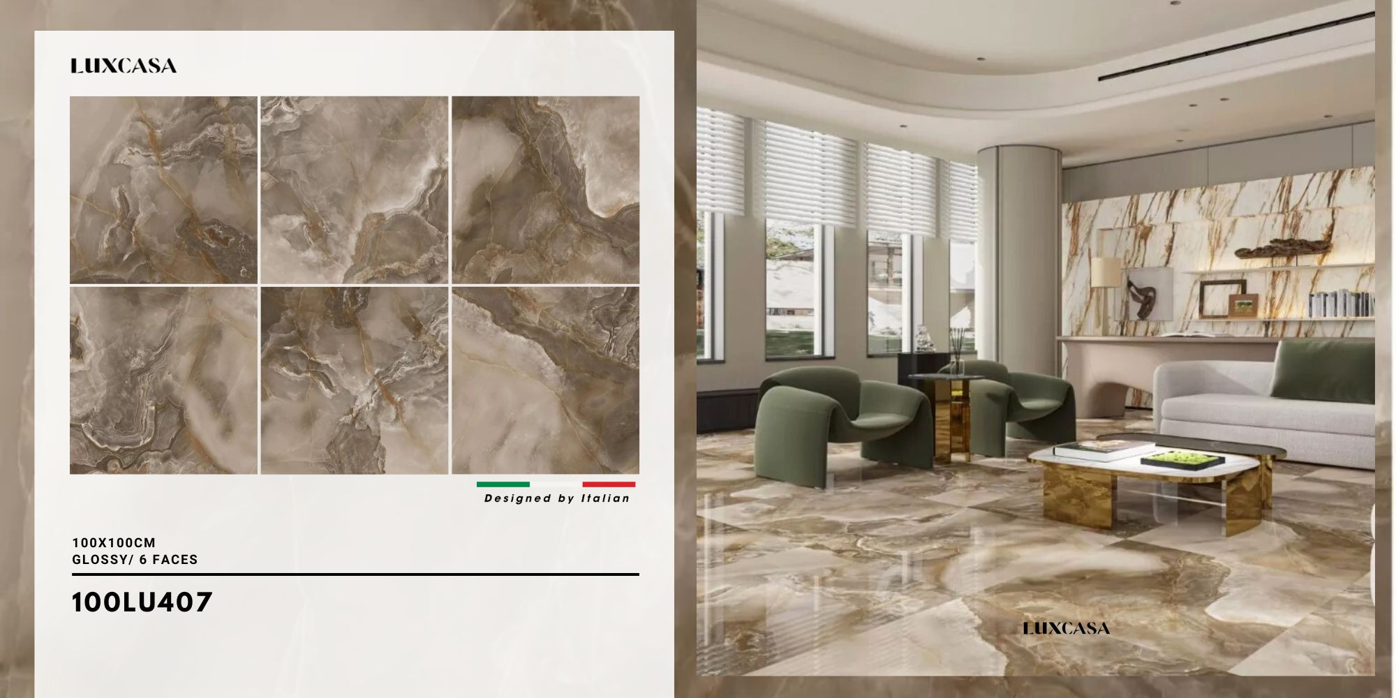 Gạch onyx màu nâu 1000×1000 100LU407