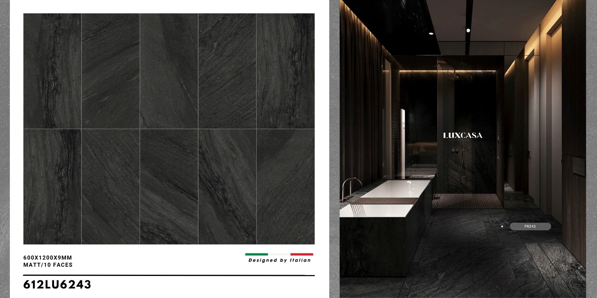 Mẫu gạch giả đá 60×120 612LU62423 màu xám đen