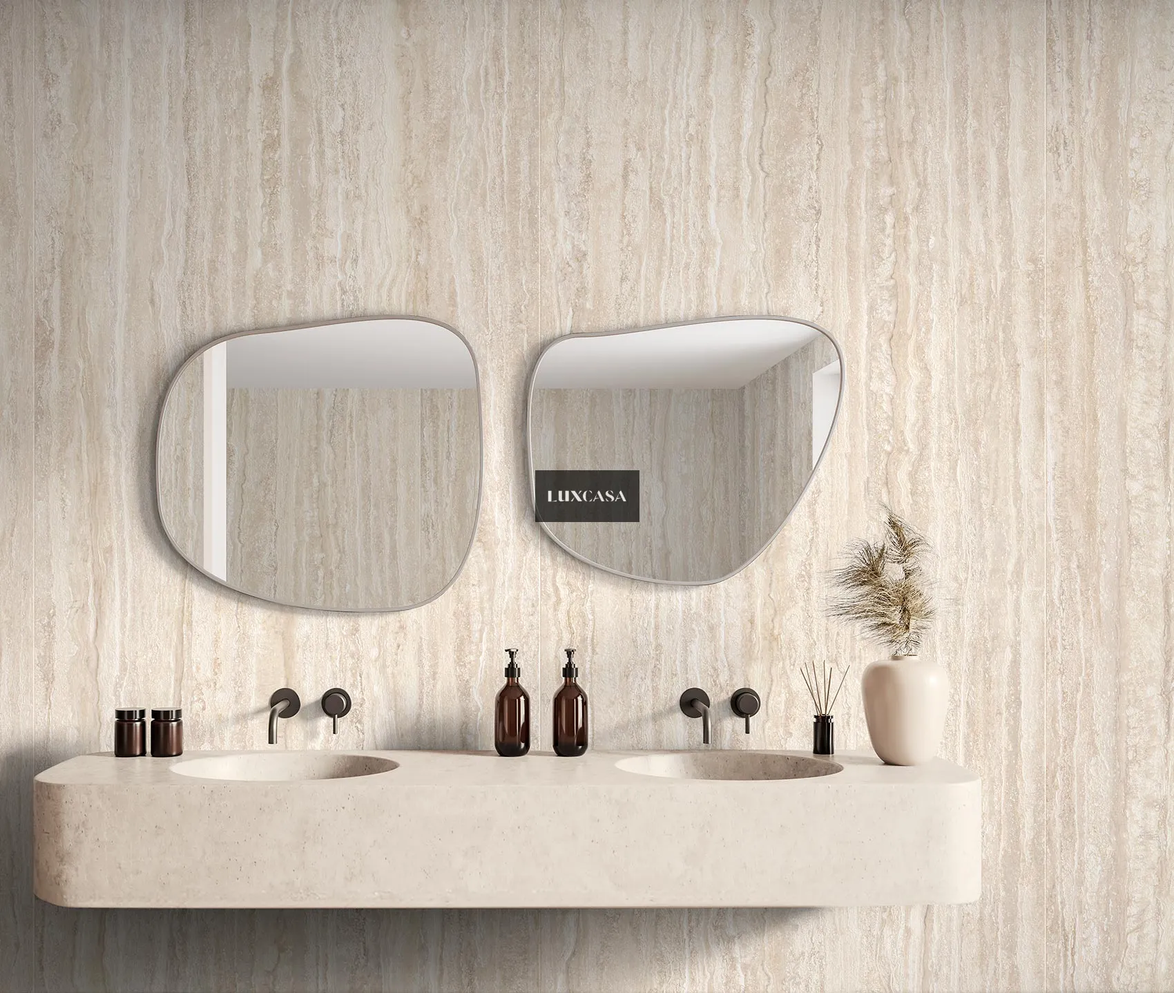 Đá nung kết 120x280 travertine ốp tường nhà tắm