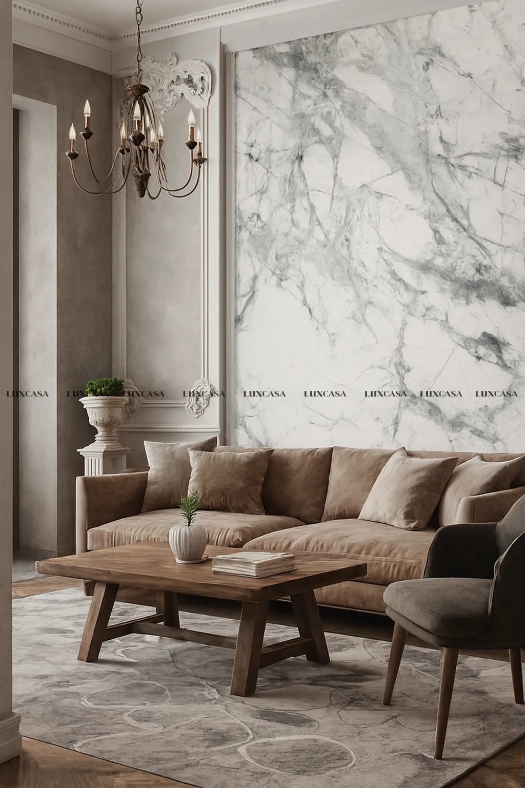 Đá nung kết ốp tường phòng khách 1600x3200x15mm 1632LUIN-WH-GL