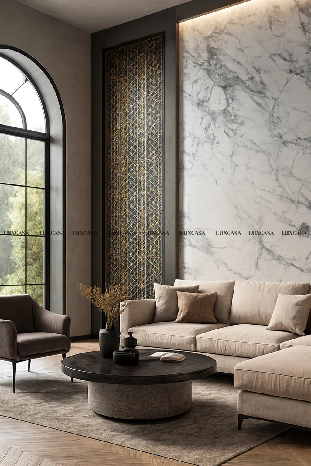 Đá nung kết ốp tường phòng khách 1600x3200x15mm 1632LUIN-WH-GL