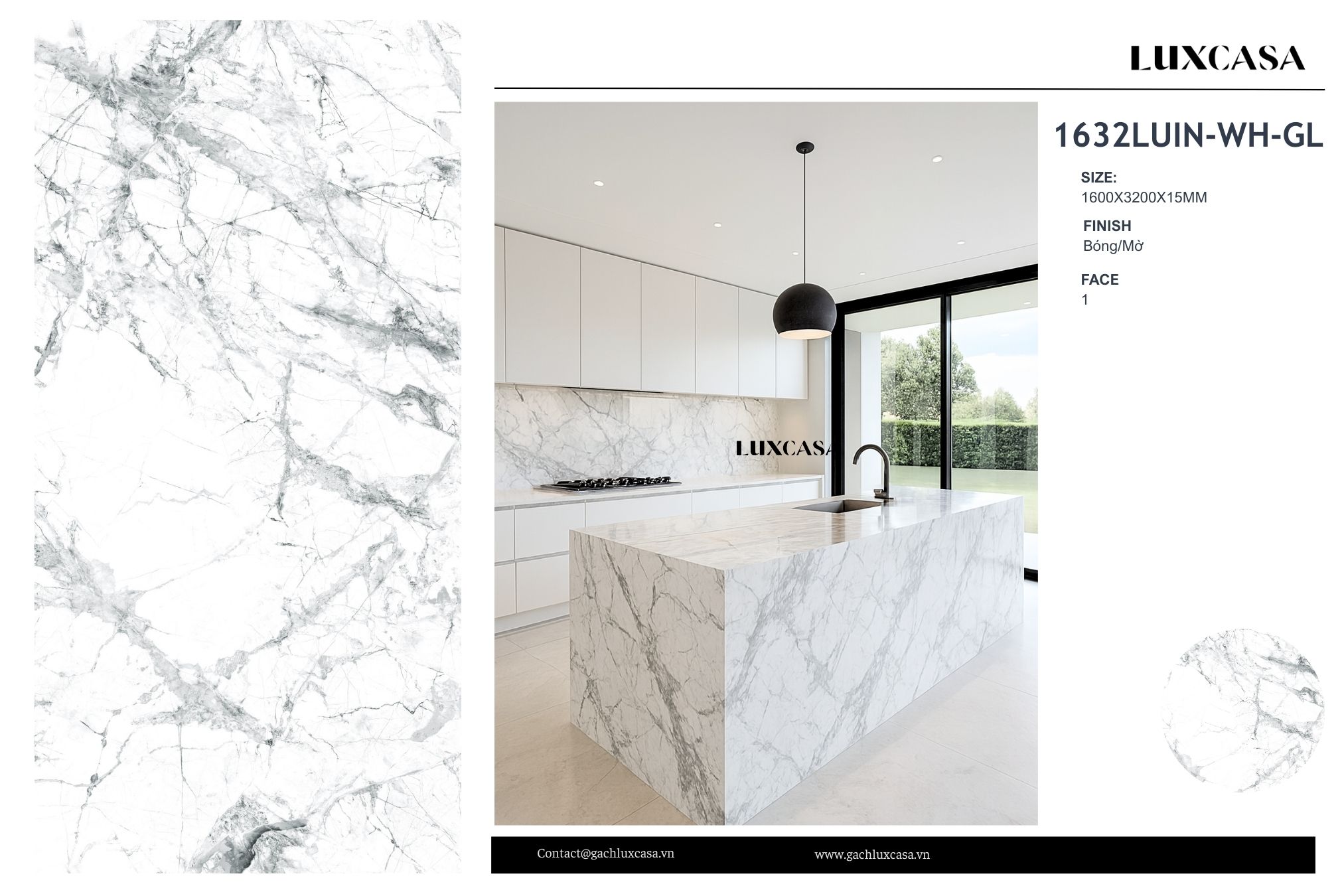 Đá nung kết 1600x3200x15mm 1632LUIN-WH-GL