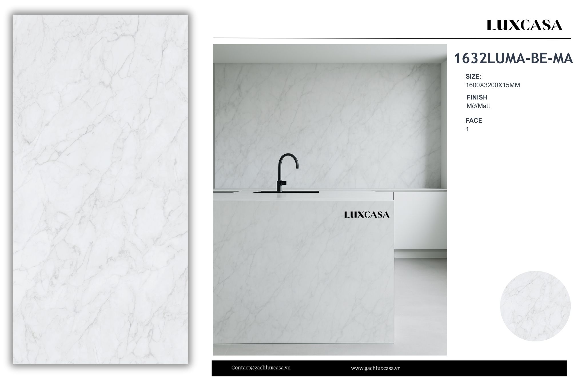 Đá nung kết 1600x3200x15mm 1632LUMA-BE-MA