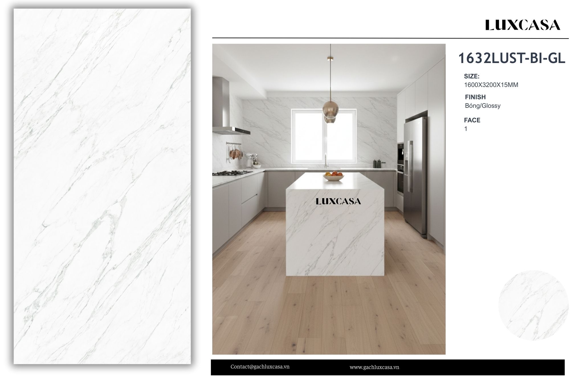 Đá nung kết ốp bếp và bàn đảo 1632LUST-BI-GL