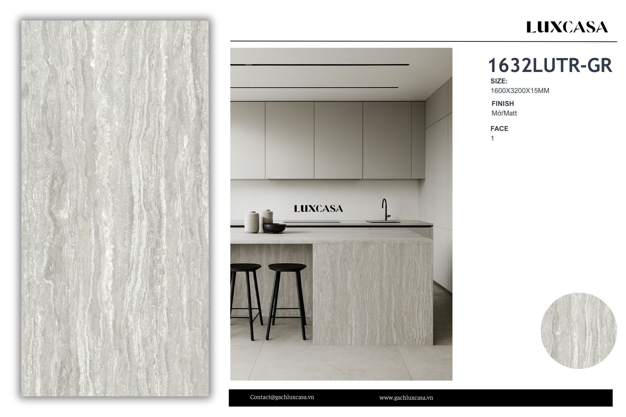 Đá nung kết travertine 160x320x1.5cm 1632LUTR-GR