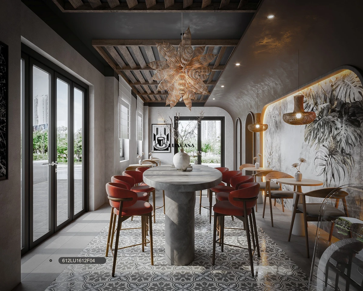 Gạch bông lát cửa hàng kinh doanh phối cùng gạch xi măng