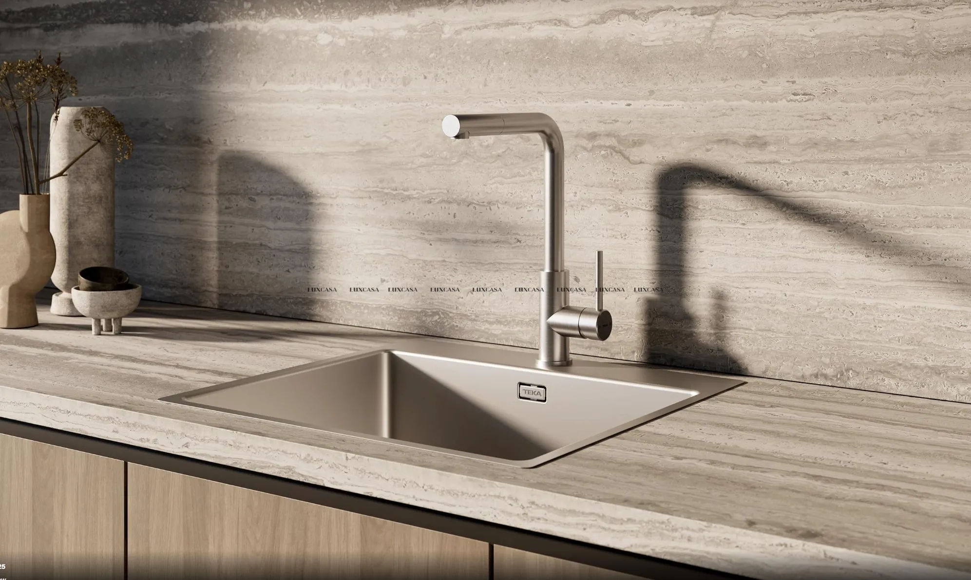 Gạch giả đá ốp bếp màu be