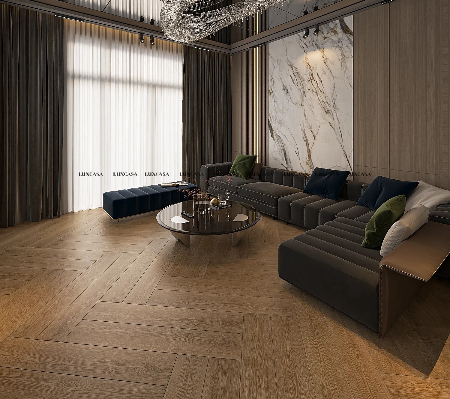 Gạch giả gỗ lát nền phòng khách