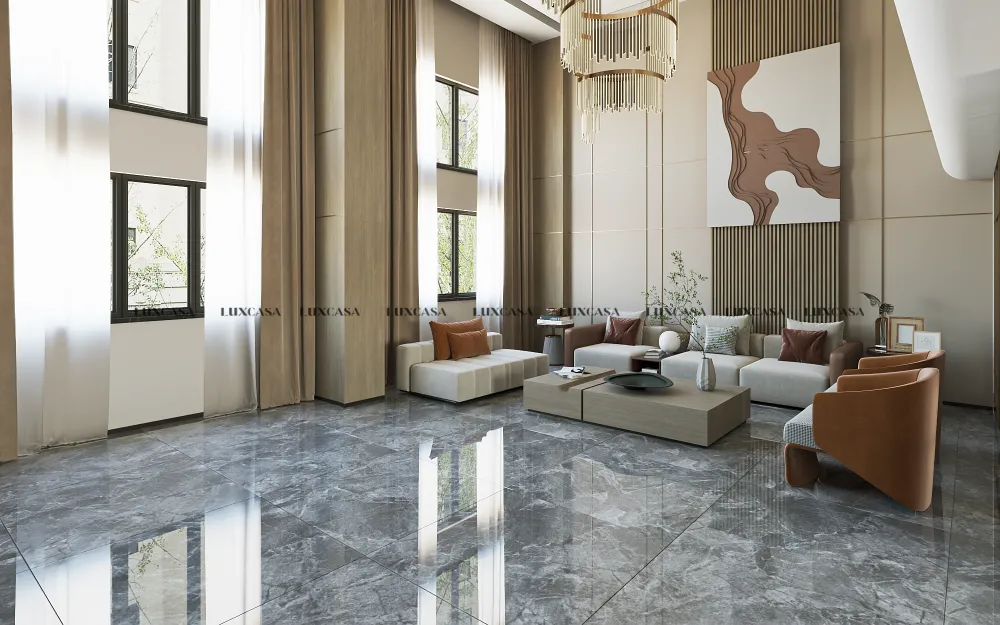 Gạch men bóng lát phòng khách