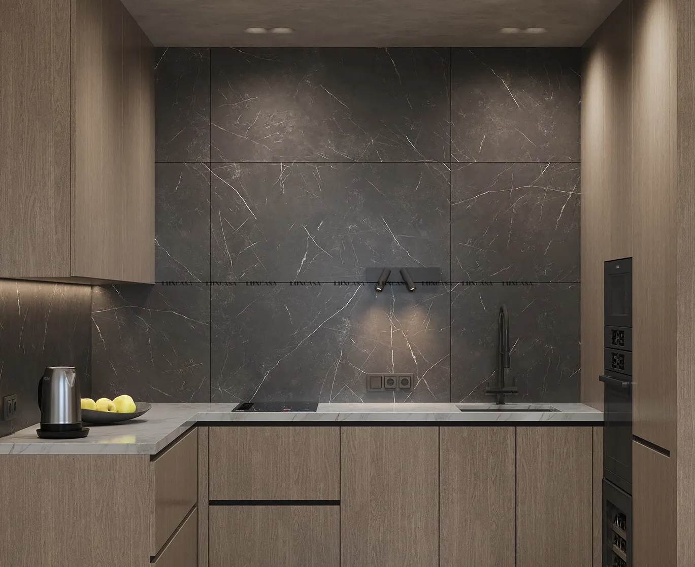 Gạch ốp bêp khổ lớn vân đá xám