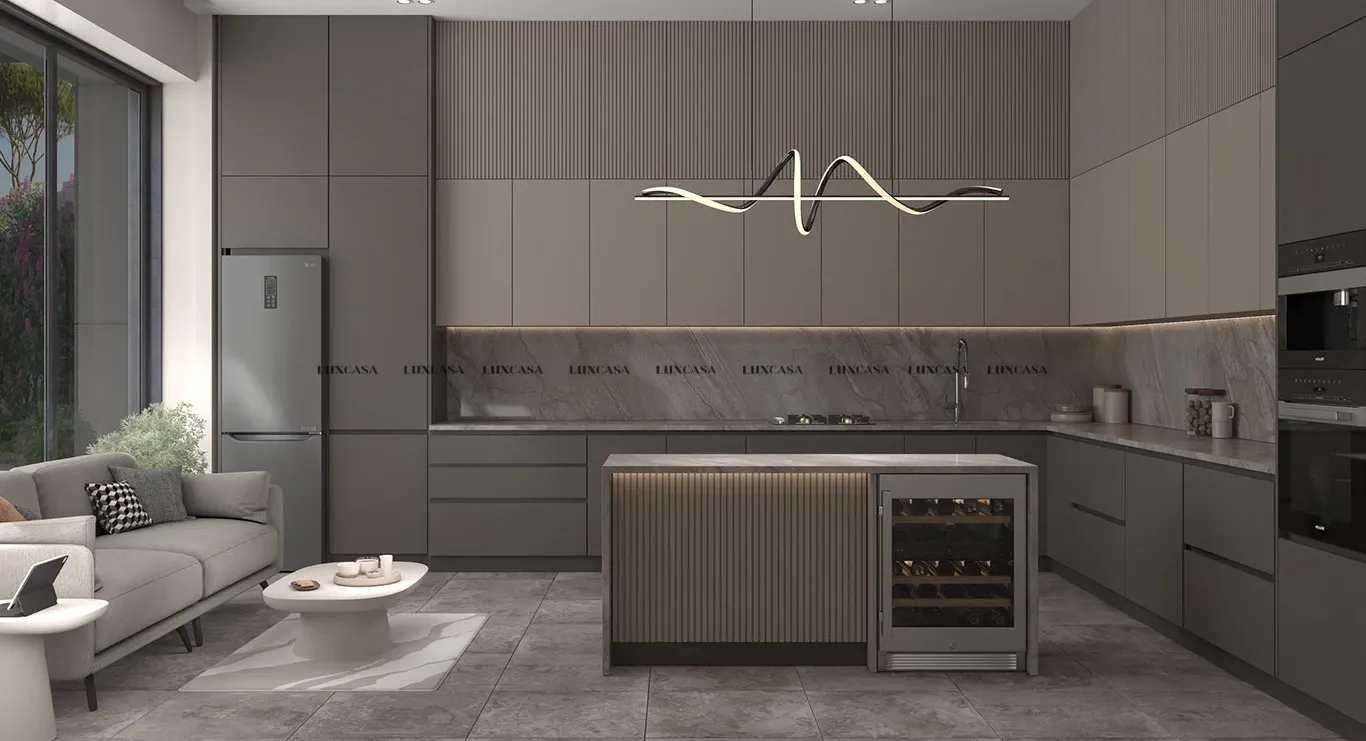 Gạch ốp bếp khổ lớn xám đá